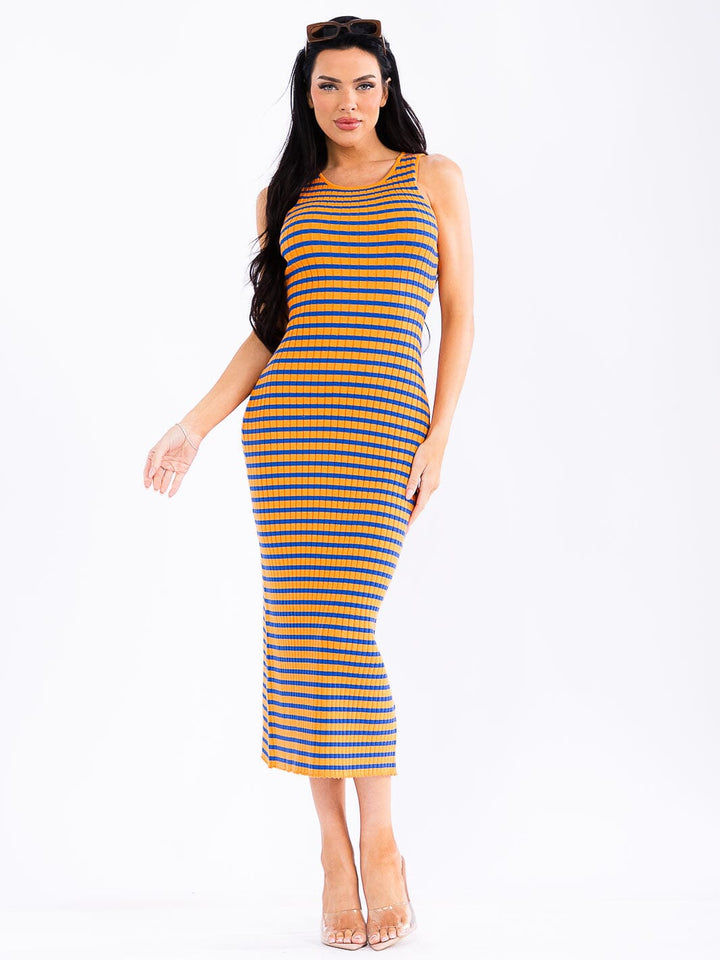 WOMEN'S SLEEVELESS COLORBLOCK KNITTED BODYCON MAXI DRESS