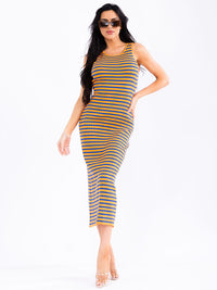 WOMEN'S SLEEVELESS COLORBLOCK KNITTED BODYCON MAXI DRESS