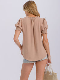 WOMEN'S SHORT PUFF SLEEVE V-NECK BLOUSE