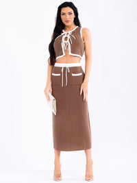 WOMEN'S SLEEVELESS CROP TOP & MAXI SKIRT KNITTED 2PC.SET