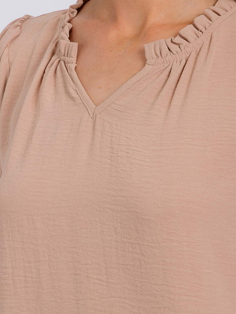 WOMEN'S SHORT PUFF SLEEVE V-NECK BLOUSE