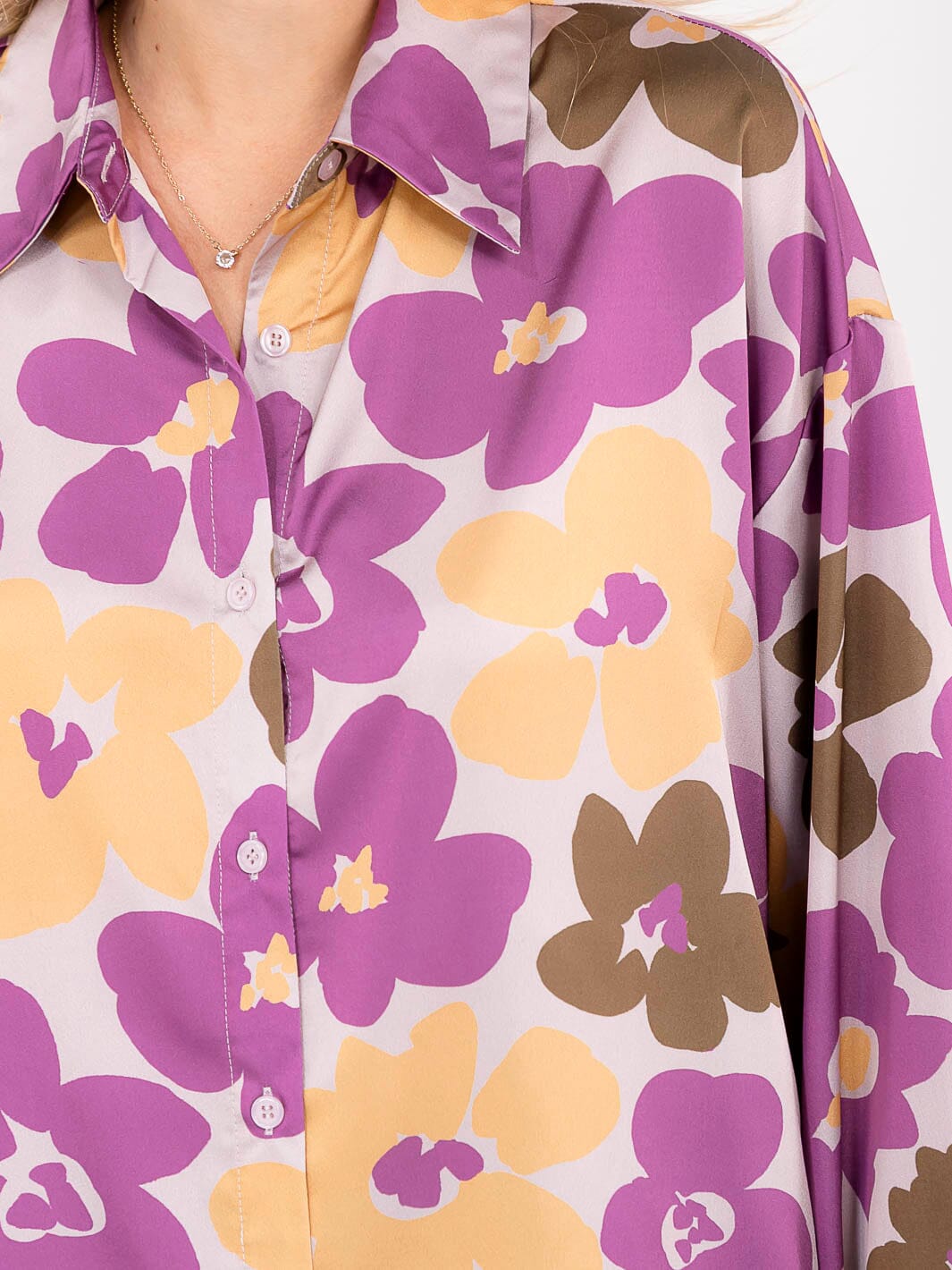 WOMEN'S LONG SLEEVE BUTTON UP FLORAL PRINT BLOUSE