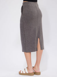 WOMEN'S ELASTIC WAIST FRONT POCKETS RIBBED MIDI SKIRT