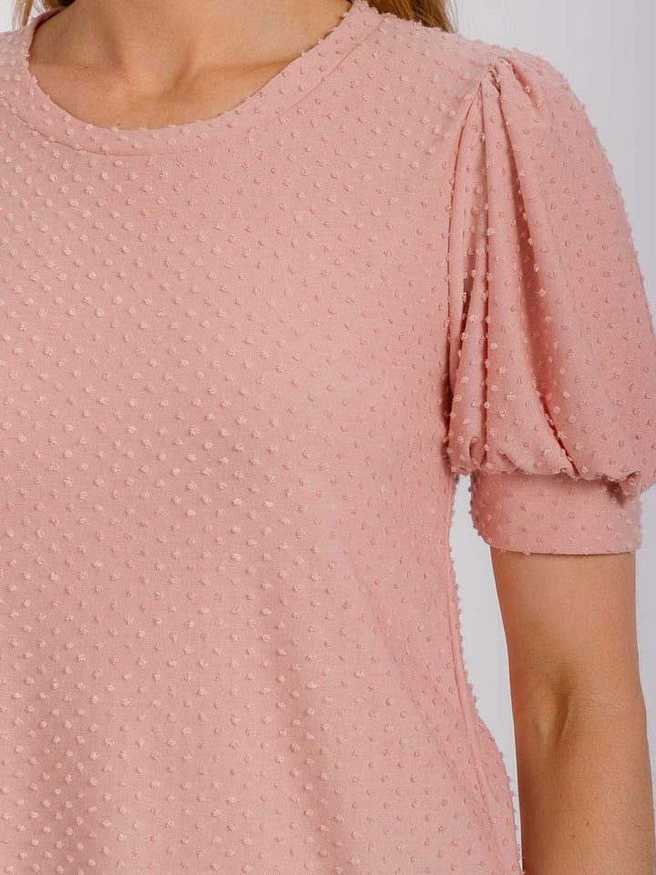 WOMEN'S SHORT PUFF SLEEVE SWISS DETAILED BLOUSE