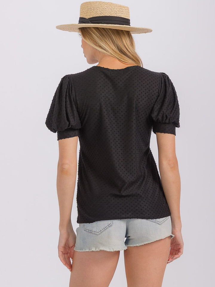 WOMEN'S SHORT PUFF SLEEVE SWISS DETAILED BLOUSE