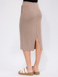 WOMEN'S ELASTIC WAIST FRONT POCKETS RIBBED MIDI SKIRT