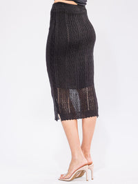 WOMEN'S ELASTIC WAIST CROCHET PENCIL MIDI SKIRT