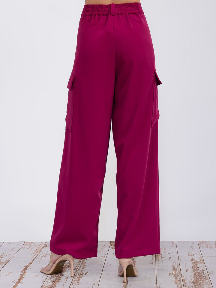 WOMEN'S BUTTON CLOSURE CARGO POCKETS WIDE LEG PANTS