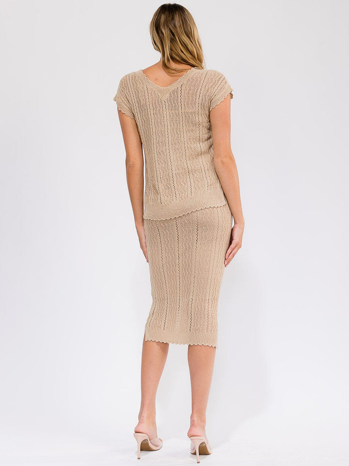 WOMEN'S ELASTIC WAIST CROCHET PENCIL MIDI SKIRT