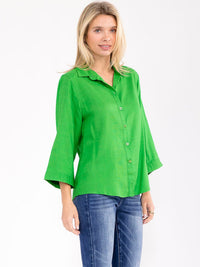 WOMEN'S 3/4 SLEEVE BUTTON UP LINEN SOLID BLOUSE