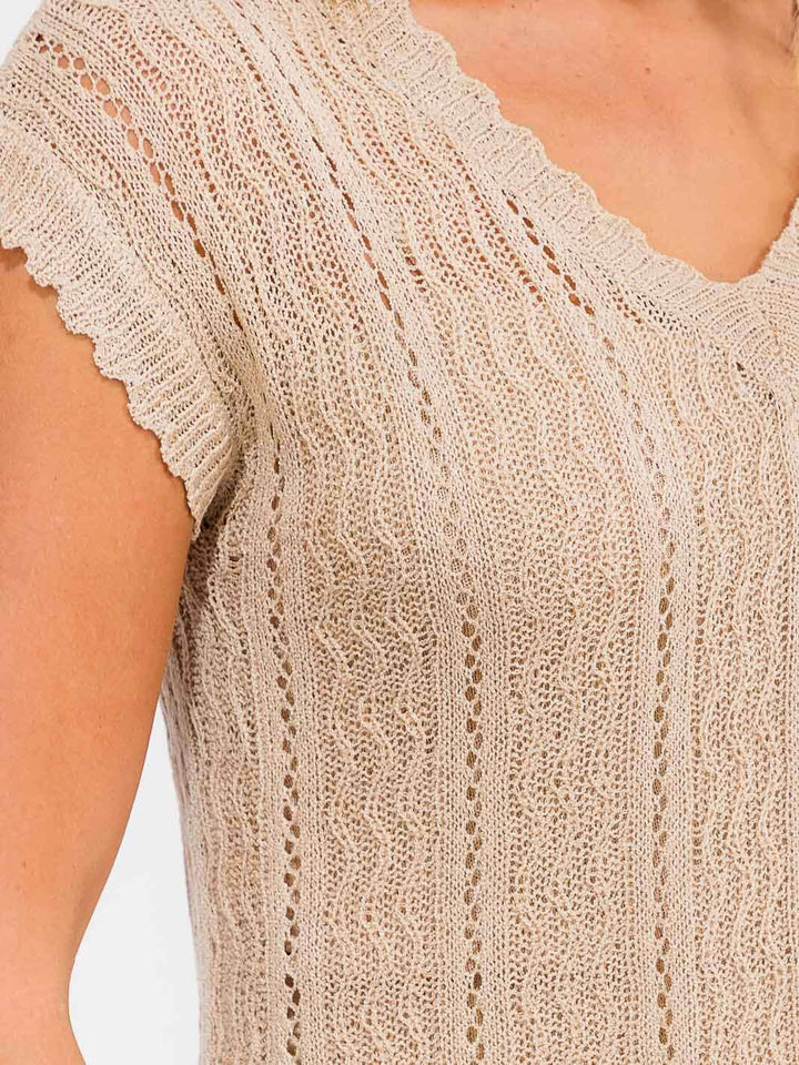 WOMEN'S SHORT SLEEVE V-NECK LINING TANK TOP INCLUDED CROCHET BLOUSE