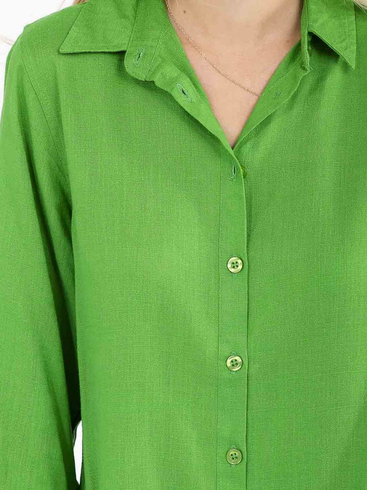 WOMEN'S 3/4 SLEEVE BUTTON UP LINEN SOLID BLOUSE
