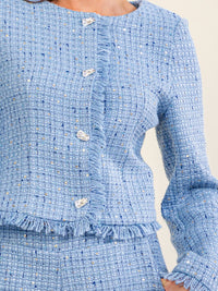 WOMEN'S LONG SLEEVE BLAZER & ZIP UP MINI SHORTS TWEED 2PC. SET