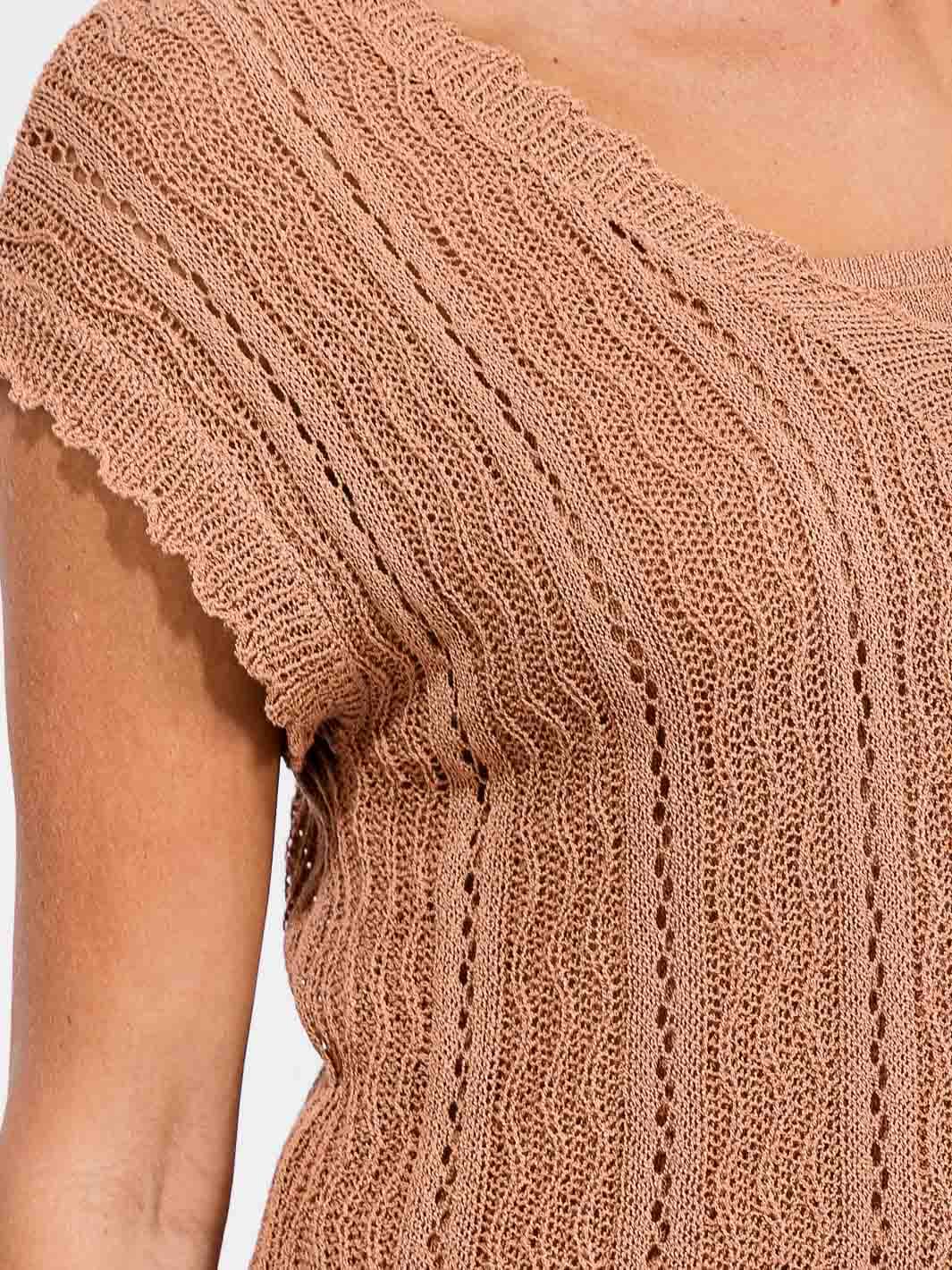 WOMEN'S SHORT SLEEVE V-NECK LINING TANK TOP INCLUDED CROCHET BLOUSE