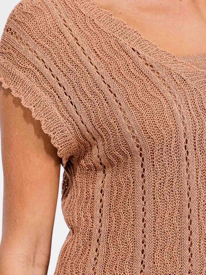 WOMEN'S SHORT SLEEVE V-NECK LINING TANK TOP INCLUDED CROCHET BLOUSE