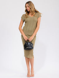 WOMEN'S SHORT SLEEVE V-NECK LINING TANK TOP INCLUDED CROCHET BLOUSE