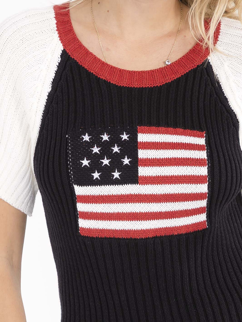 WOMEN'S SHORT SLEEVE GRAPHIC COLORBLOCK RIBBED TOP