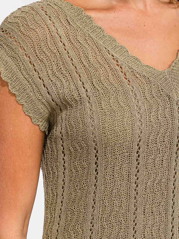 WOMEN'S SHORT SLEEVE V-NECK LINING TANK TOP INCLUDED CROCHET BLOUSE