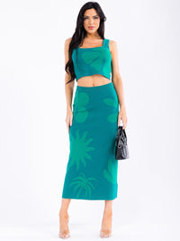 WOMEN'S SLEEVELESS CROP TOP & MAXI SKIRT PRINT 2PC.SET
