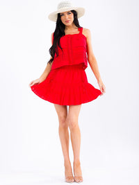 WOMEN'S SLEEVELESS TANK TOP & MINI SKIRT TIERED DETAILED 2PC.SET