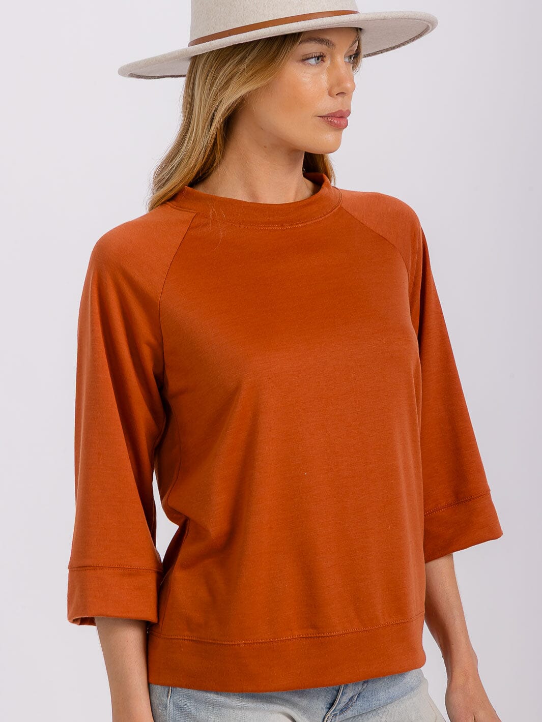 WOMEN'S 3/4 SLEEVES SOLID TOP