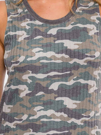 WOMEN'S SLEEVELESS SIDE SLIT CAMO PRINT MIDI DRESS