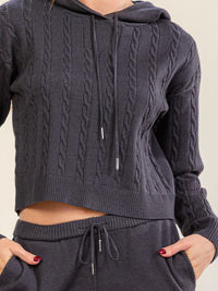 WOMEN'S LONG SLEEVE HOODED SWEATER & ELASTIC WAIST POCKETS WIDE LEG PANTS CABLE KNIT 2PC. SET