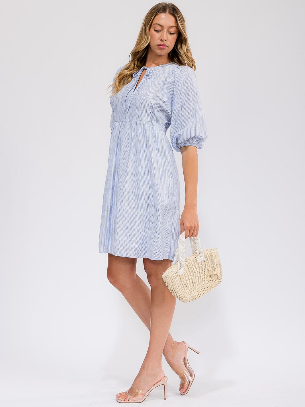 WOMEN'S SHORT SLEEVE FRONT POCKETS COLORBLOCK STRIPES MINI DRESS