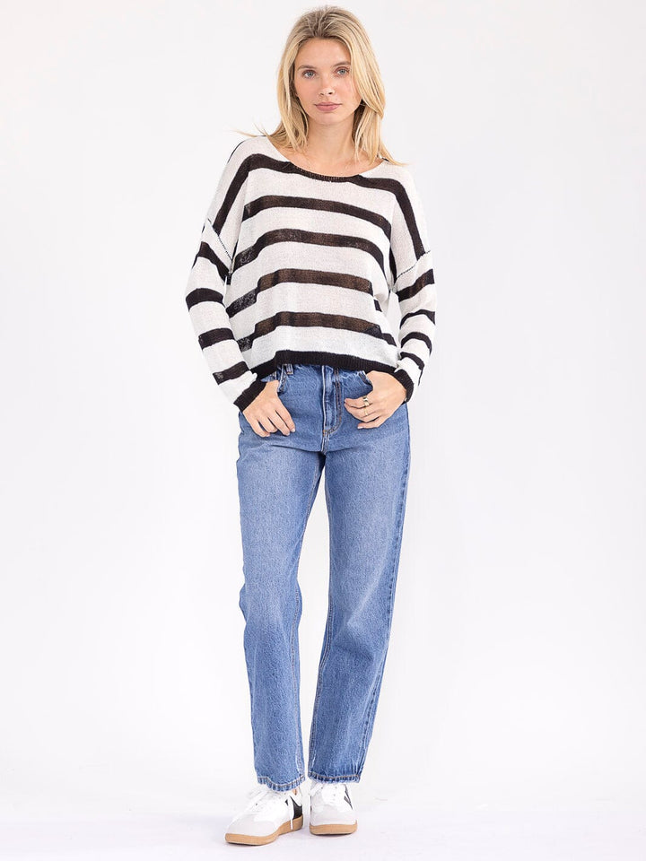 WOMEN'S LONG SLEEVE COLORBLOCK STRIPES KNIT TOP