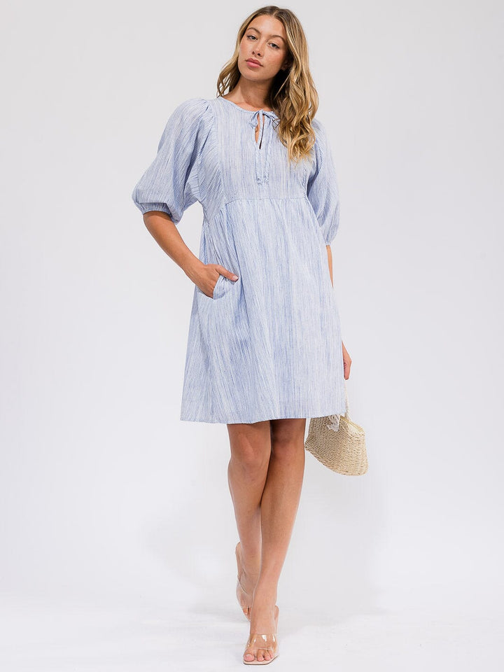 WOMEN'S SHORT SLEEVE FRONT POCKETS COLORBLOCK STRIPES MINI DRESS