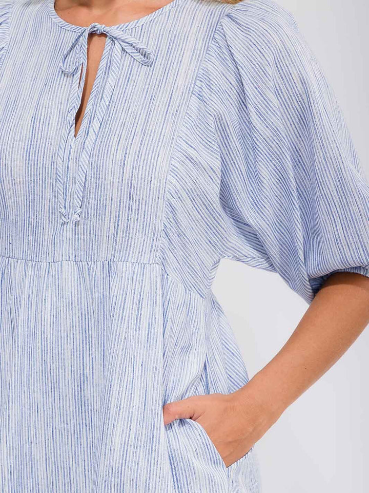 WOMEN'S SHORT SLEEVE FRONT POCKETS COLORBLOCK STRIPES MINI DRESS