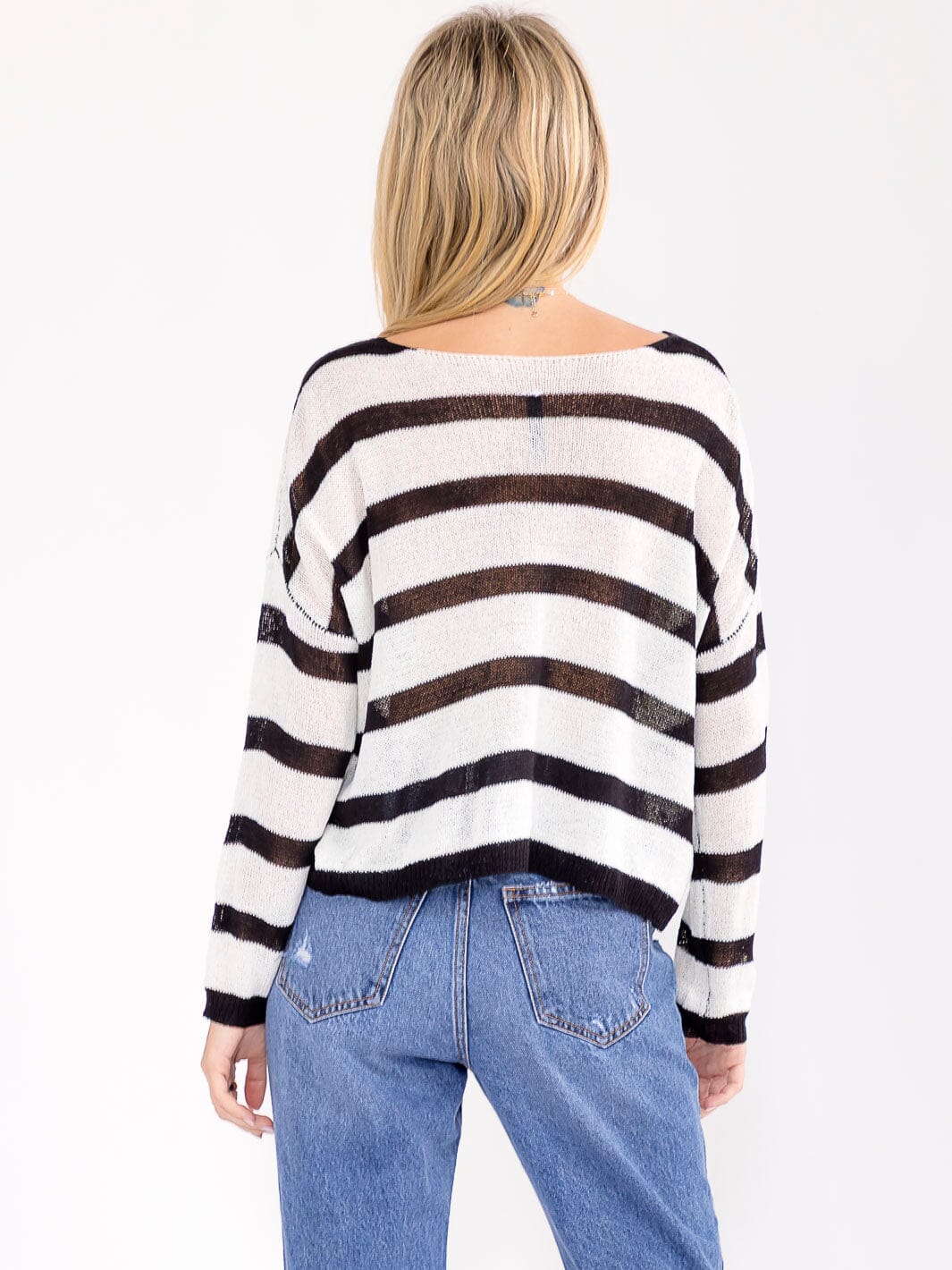 WOMEN'S LONG SLEEVE COLORBLOCK STRIPES KNIT TOP