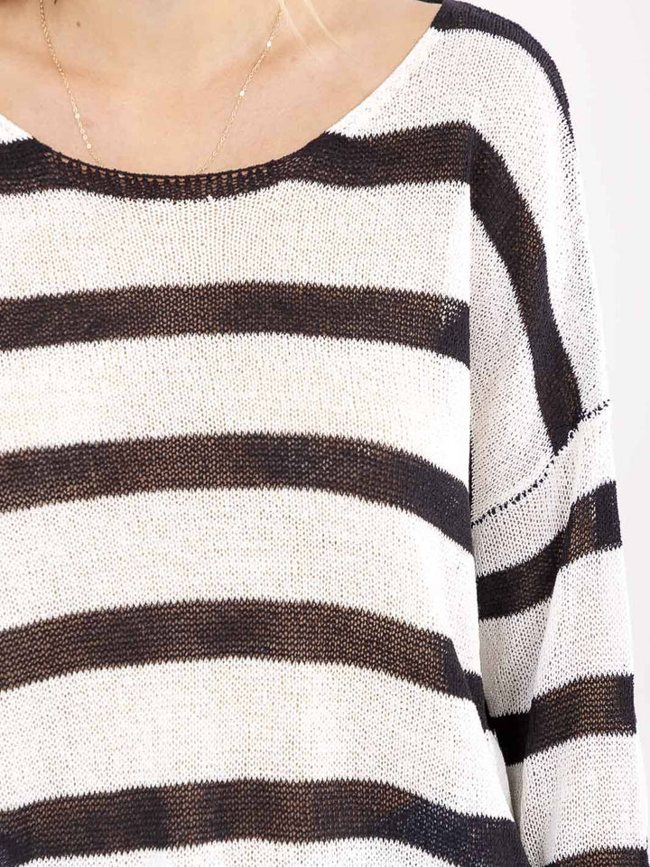 WOMEN'S LONG SLEEVE COLORBLOCK STRIPES KNIT TOP