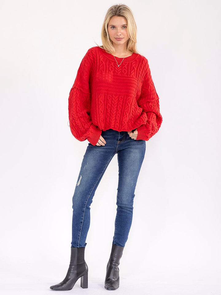 WOMEN'S LONG BELL SLEEVE KNIT PULLOVER SWEATER