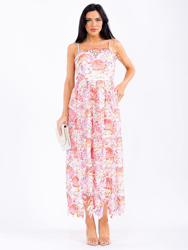 WOMEN'S SLEEVELESS DETAILED FLORAL MAXI DRESS