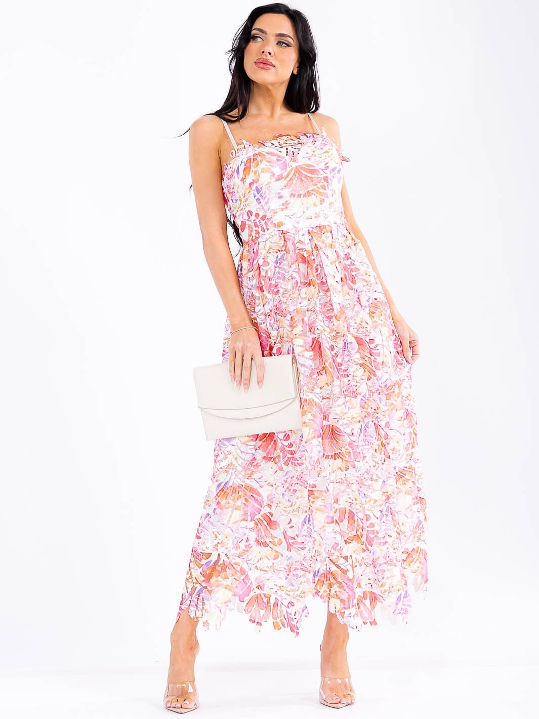 WOMEN'S SLEEVELESS DETAILED FLORAL MAXI DRESS