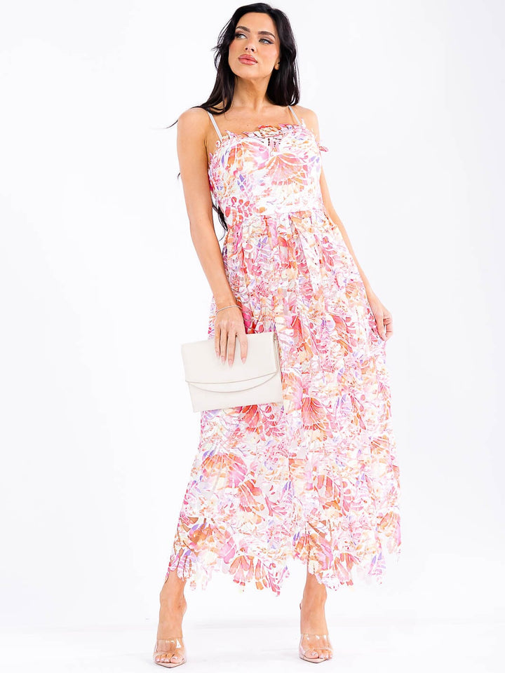 WOMEN'S SLEEVELESS DETAILED FLORAL MAXI DRESS