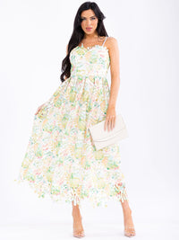 WOMEN'S SLEEVELESS DETAILED FLORAL MAXI DRESS