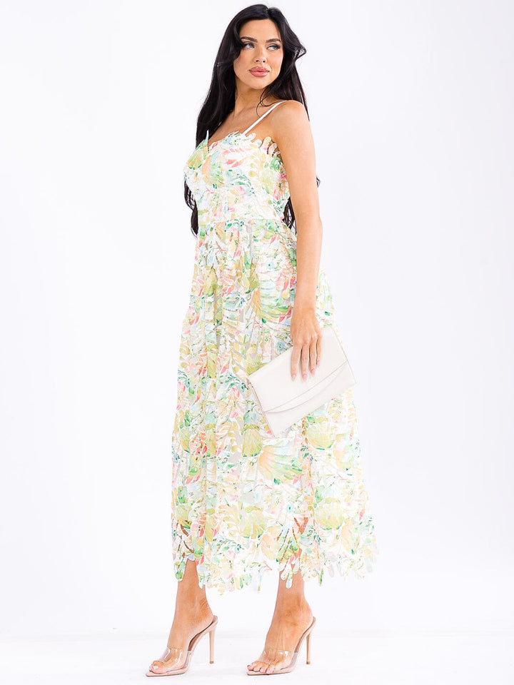 WOMEN'S SLEEVELESS DETAILED FLORAL MAXI DRESS