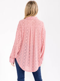WOMEN'S LONG SLEEVE V-NECK FRONT POCKETS LACE TOP