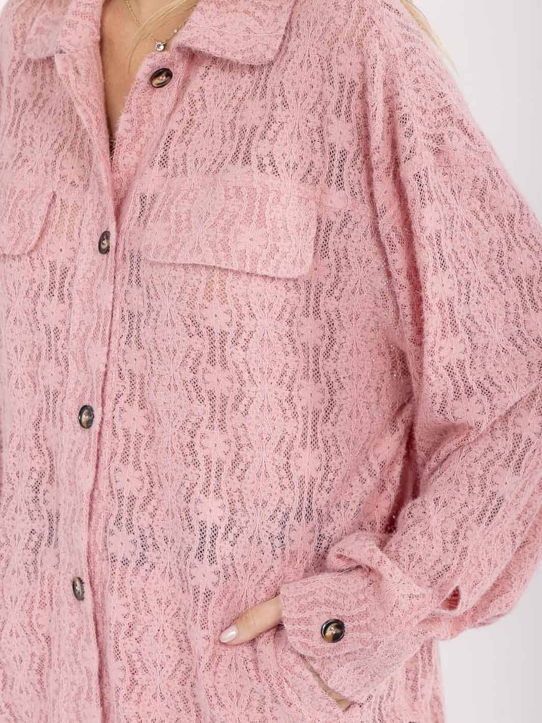 WOMEN'S LONG SLEEVE V-NECK FRONT POCKETS LACE TOP