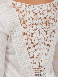 WOMEN'S LONG SLEEVE V-NECK BACK CROCHET DETAILED TIE DYE TOP