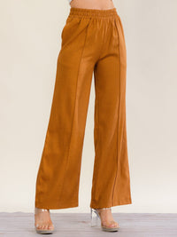 WOMEN'S ELASTIC WAIST FRONT POCKETS WIDE LEG PANTS