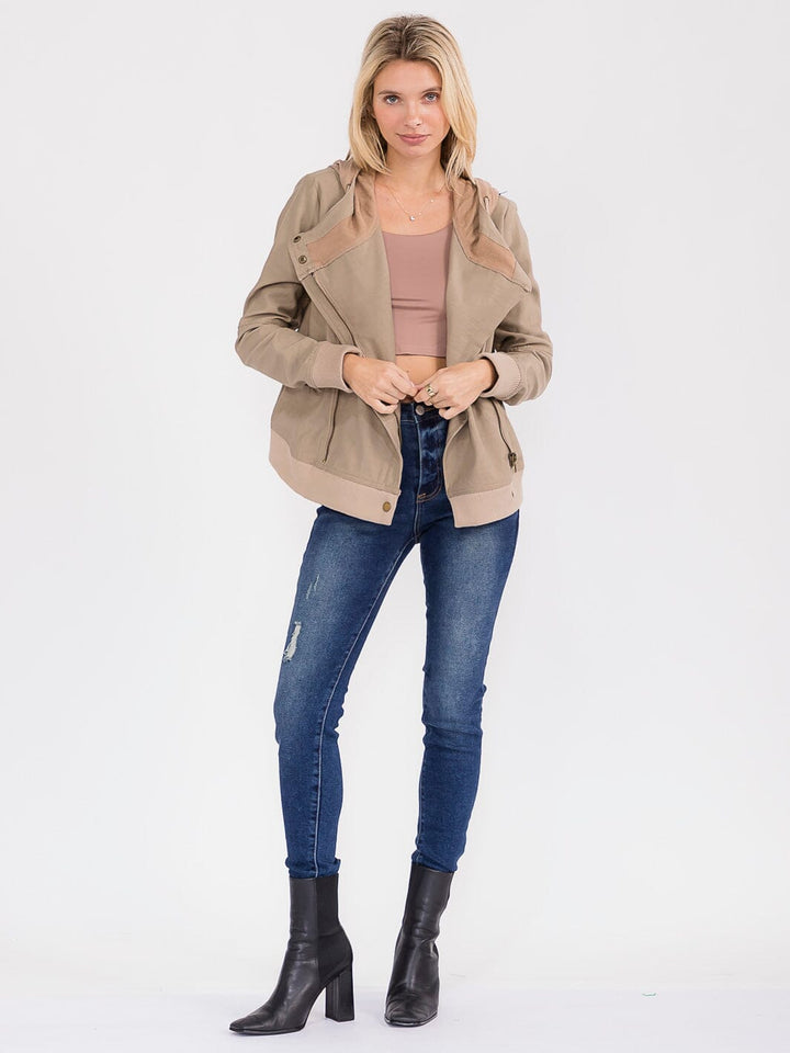 WOMEN'S LONG SLEEVE ZIPPER CLOSURE FRONT POCKETS HOODED JACKET