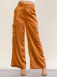 WOMEN'S BUTTON CLOSURE CARGO POCKETS WIDE LEG PANTS
