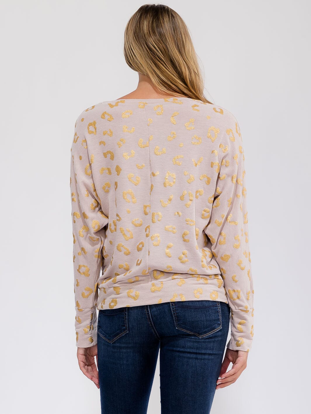 WOMEN'S LONG SLEEVE SHIMMER ANIMAL PRINT TOP