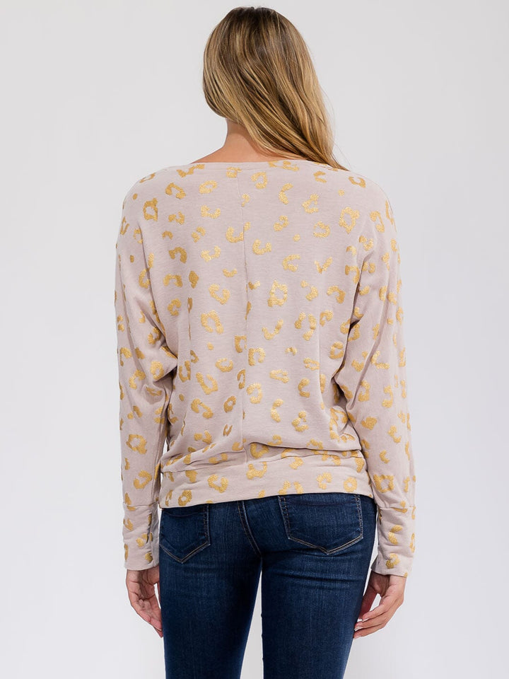 WOMEN'S LONG SLEEVE SHIMMER ANIMAL PRINT TOP