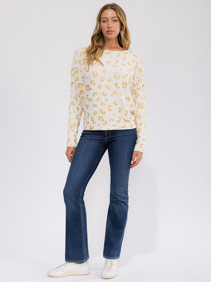 WOMEN'S LONG SLEEVE SHIMMER ANIMAL PRINT TOP