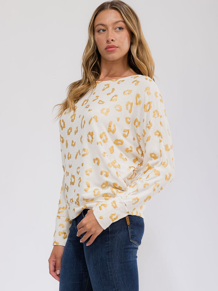 WOMEN'S LONG SLEEVE SHIMMER ANIMAL PRINT TOP