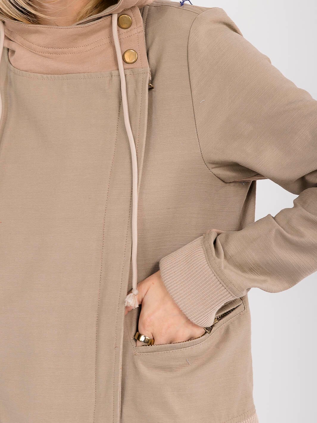 WOMEN'S LONG SLEEVE ZIPPER CLOSURE FRONT POCKETS HOODED JACKET